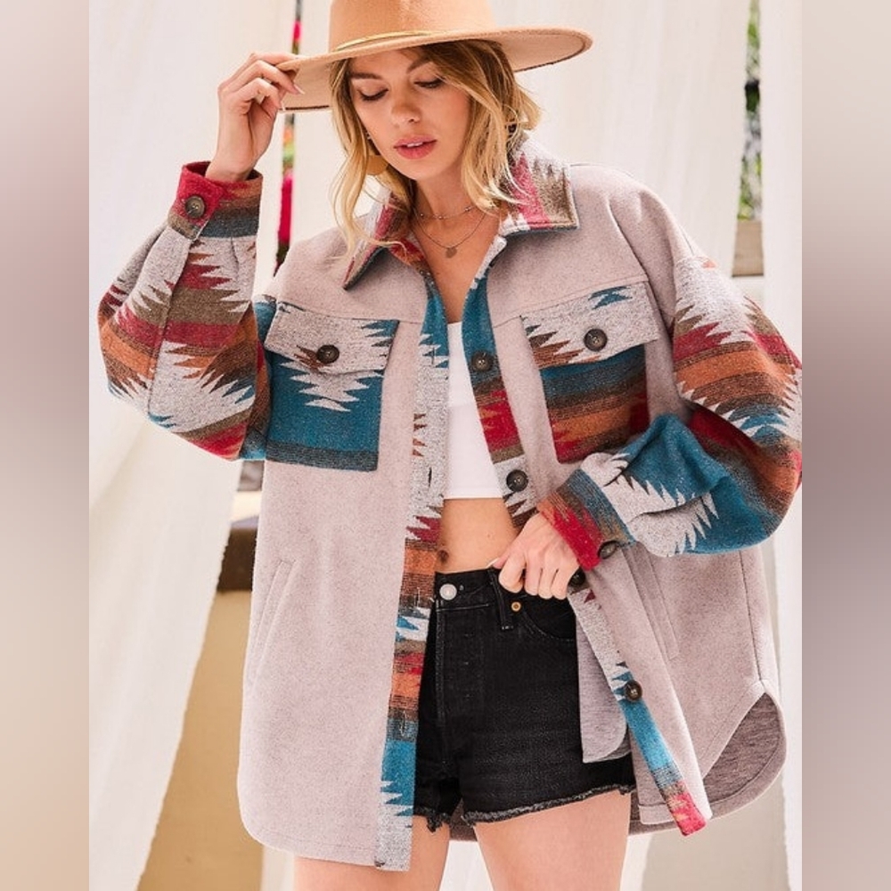Western Aztec Print Jacket Oversized